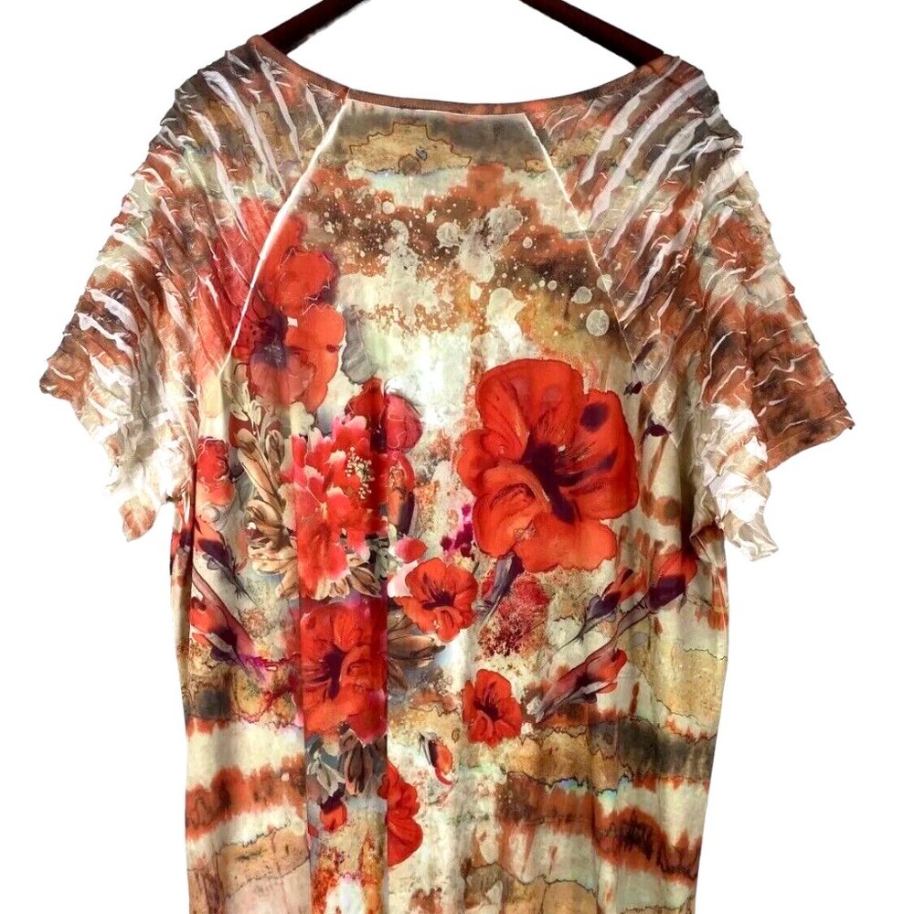Maggie Barnes Catherines 1X 2X 18W 20W Top Tunic Shirt Floral Poppies Stretch - Picture 3 of 4